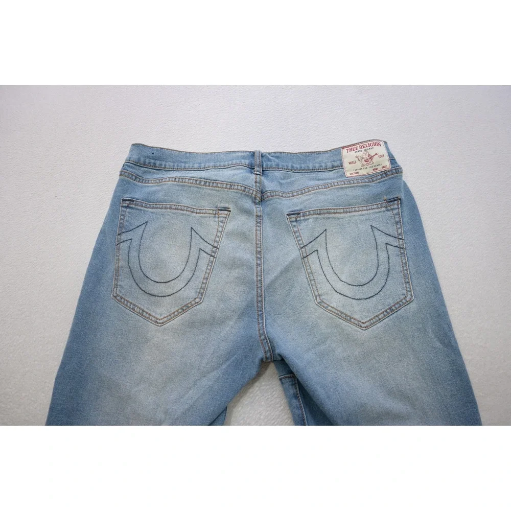 True Religion Rocco Relaxed Skinny Jeans Mens 34x34 Blue Moto Biker Ribbed Denim